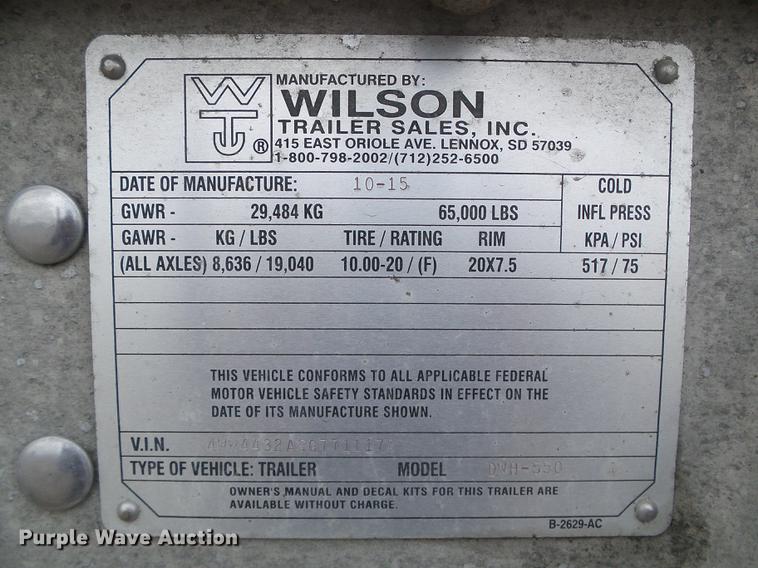 image for item DD5879 2016 Wilson DWH-550 double hopper bottom grain trailer