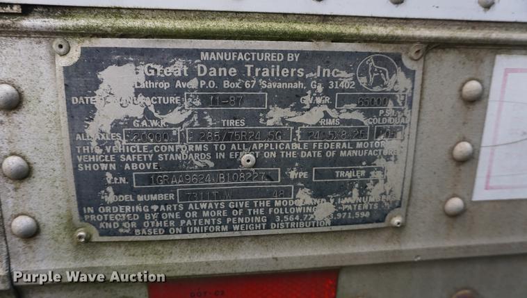 image for item DD6495 1988 Great Dane 7311TJW dry van trailer