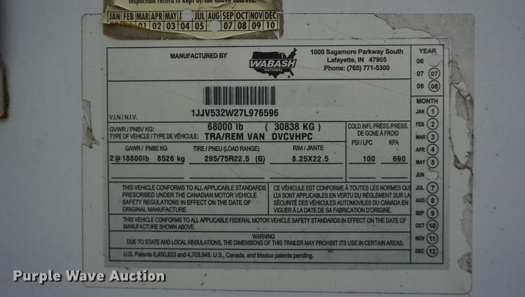 image for item DD6497 2007 Wabash dry van trailer