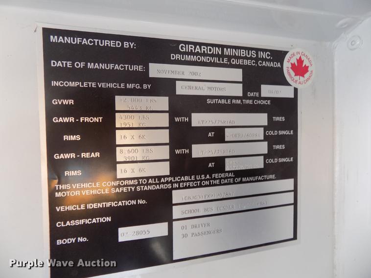 image for item DB8594 2002 Chevrolet Express G3500 school bus