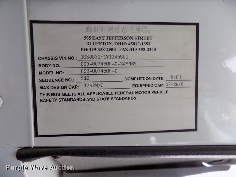 image for item DB8597 2000 Chevrolet Express school bus