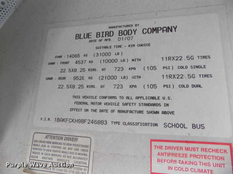 image for item DB8600 2008 Blue Bird Vision school bus