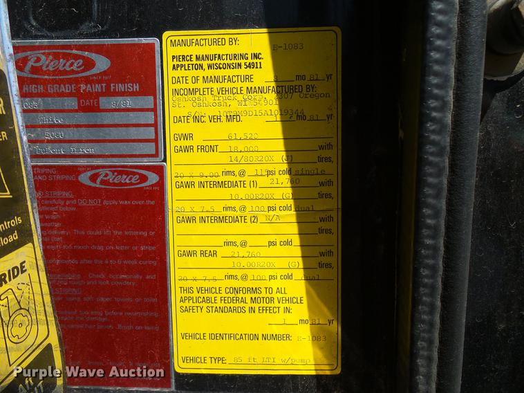 image for item DD3444 1981 Pierce U-1844M fire truck