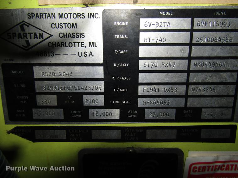 image for item DD4285 1984 Spartan Quint fire truck