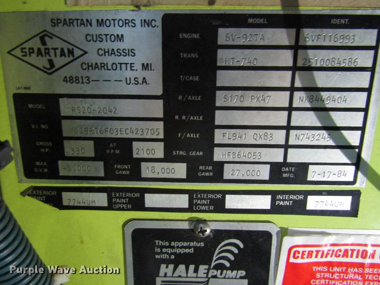 image for item DD4285 1984 Spartan Quint fire truck