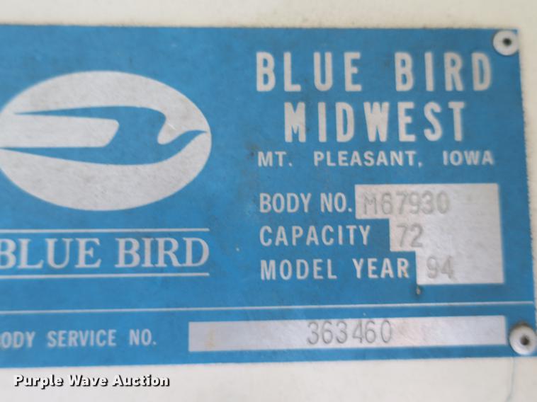 image for item DE3821 1994 Blue Bird TC2000 school bus