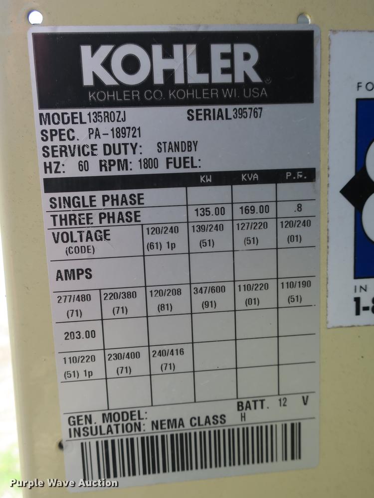 image for item DE3824 Kohler Power Systems 135R02J generator