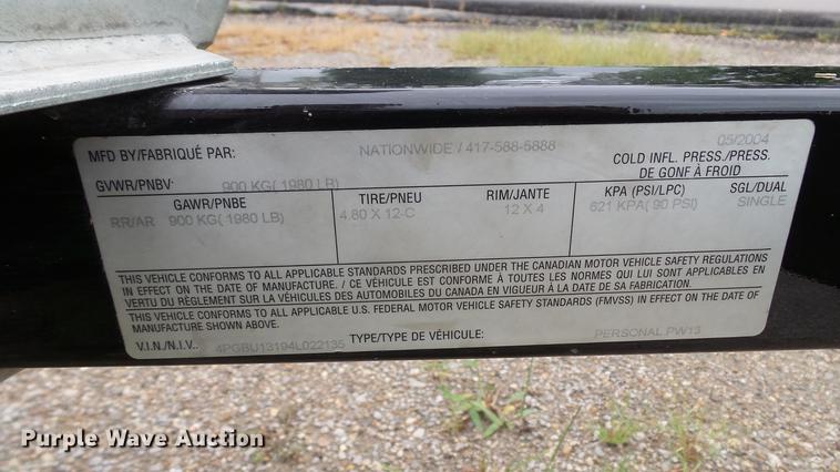 image for item DM9887 2004 Nationwide PW13 personal watercraft trailer