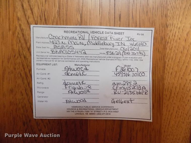 image for item DB9118 2012 Forest River Coachmen Brookstone BFK367RL camper