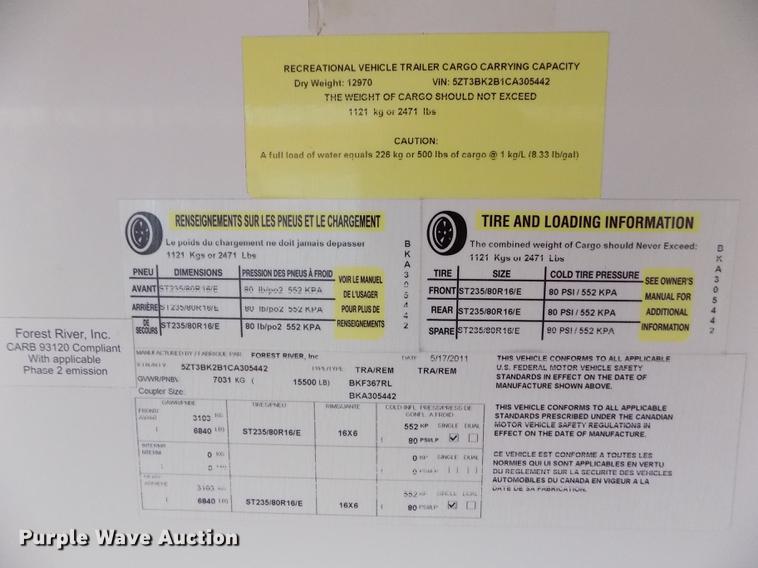 image for item DB9118 2012 Forest River Coachmen Brookstone BFK367RL camper