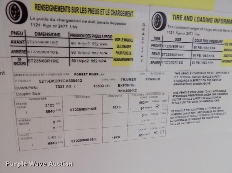 image for item DB9118 2012 Forest River Coachmen Brookstone BFK367RL camper
