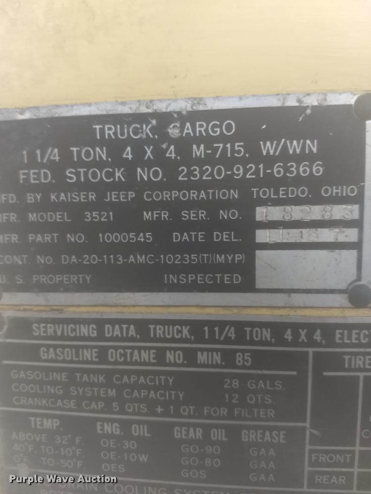 image for item DD5320 1967 Kaiser Jeep M715 truck