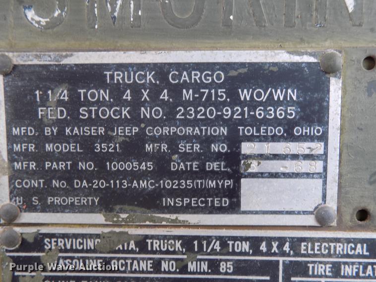 image for item DD5321 1968 Kaiser Jeep M715 truck