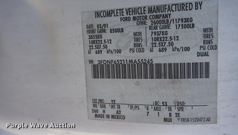 image for item DD6514 2001 Ford F650 Super Duty truck cab and chassis