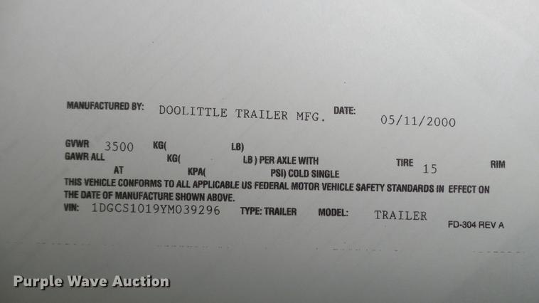 image for item DD7361 2000 Doolittle enclosed cargo trailer