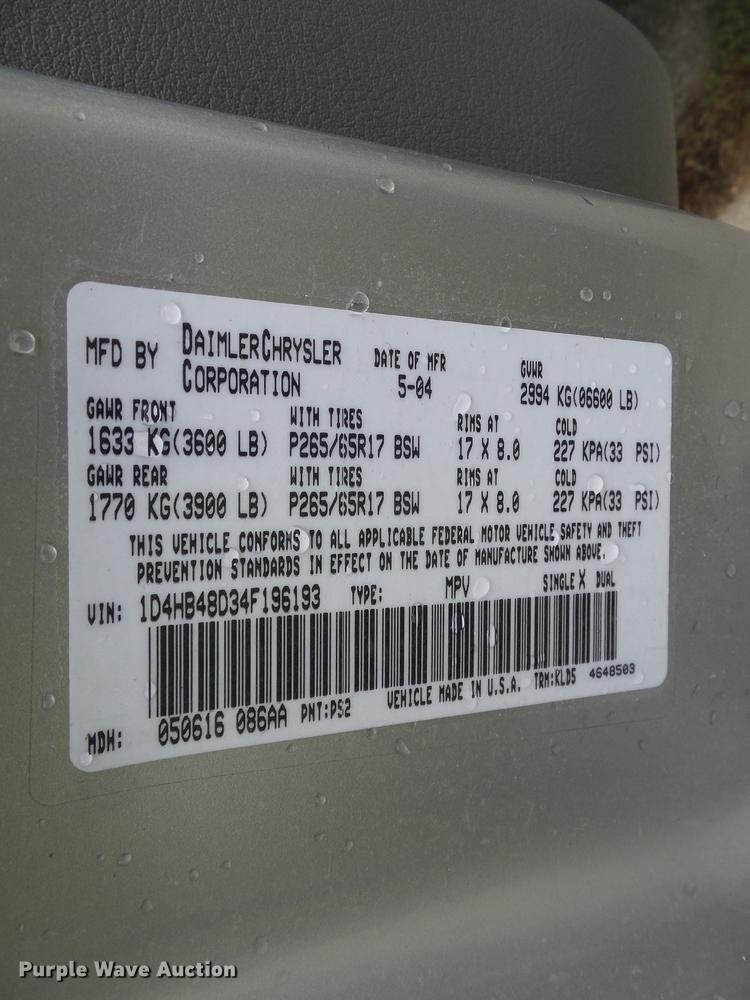 image for item DZ9431 2004 Dodge Durango SLT SUV