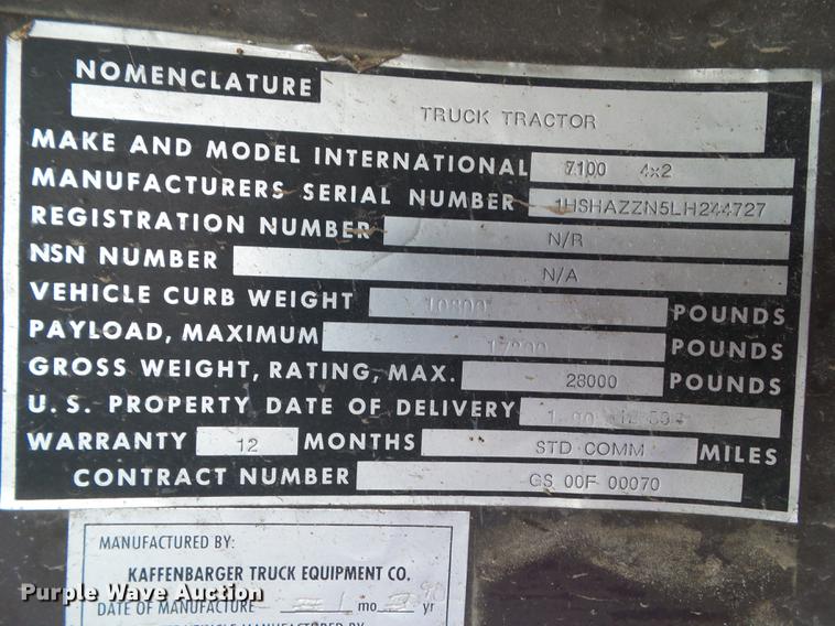 image for item L5702 1990 International 7100 flatbed truck with water tank