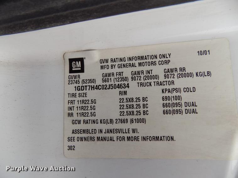 image for item FQ9007 2002 GMC C8500 semi truck