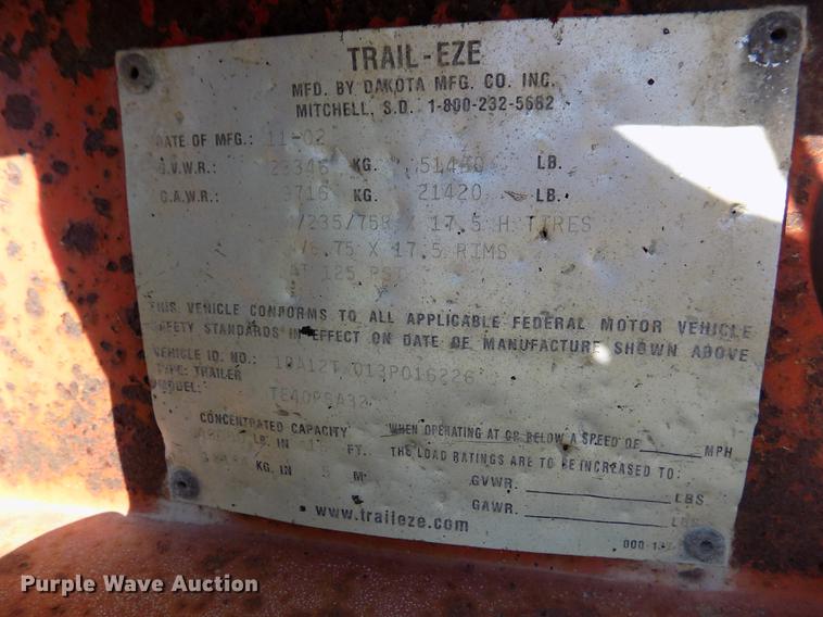 image for item DB4753 2003 Trail Eze TE40PSA-32 tilt deck equipment trailer