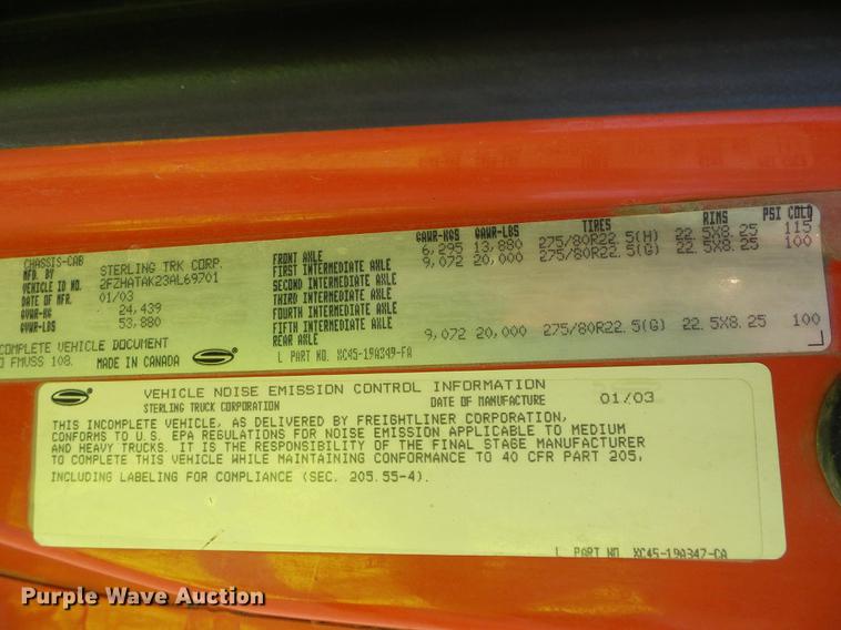 image for item DD5897 2003 Sterling LT7500 dump truck