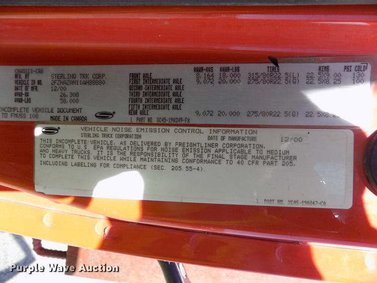 image for item DD5899 2001 Sterling LT9511 dump truck