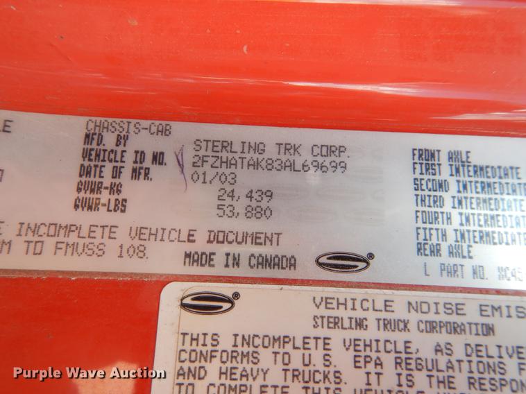 image for item DD6523 2003 Sterling LT7500 dump truck