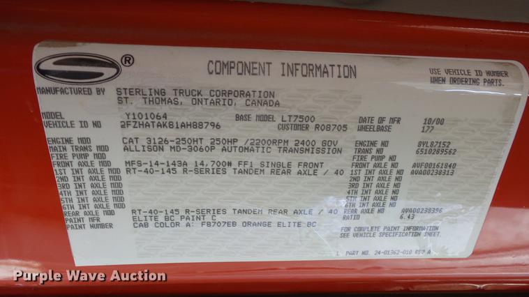 image for item DE7258 2001 Sterling LT7501 dump truck