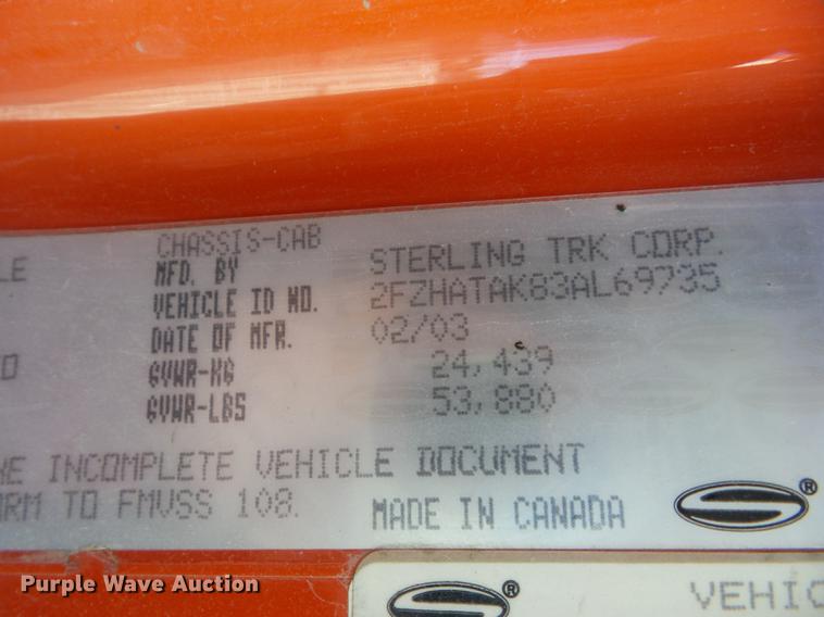 image for item EI9938 2003 Sterling LT7501 dump truck