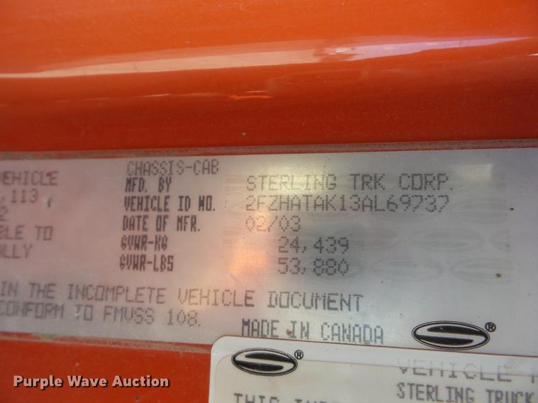 image for item EI9940 2003 Sterling LT7501 dump truck