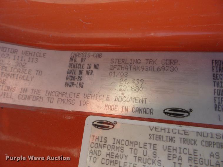 image for item EI9941 2003 Sterling LT7501 dump truck