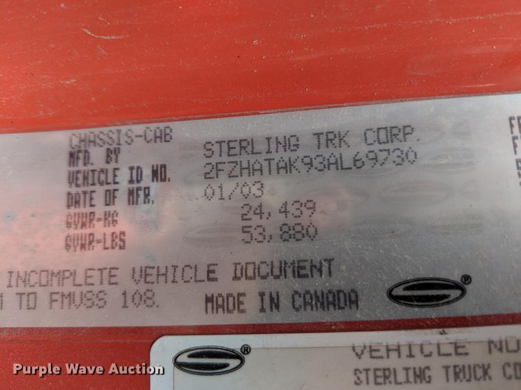 image for item EI9941 2003 Sterling LT7501 dump truck