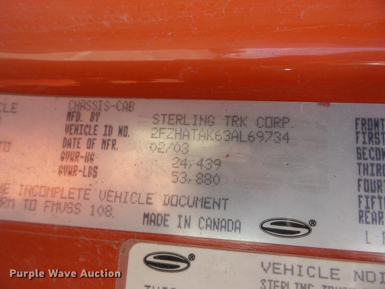 image for item EI9942 2003 Sterling LT7501 dump truck