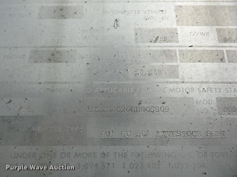 image for item EI9905 1986 Merritt livestock trailer