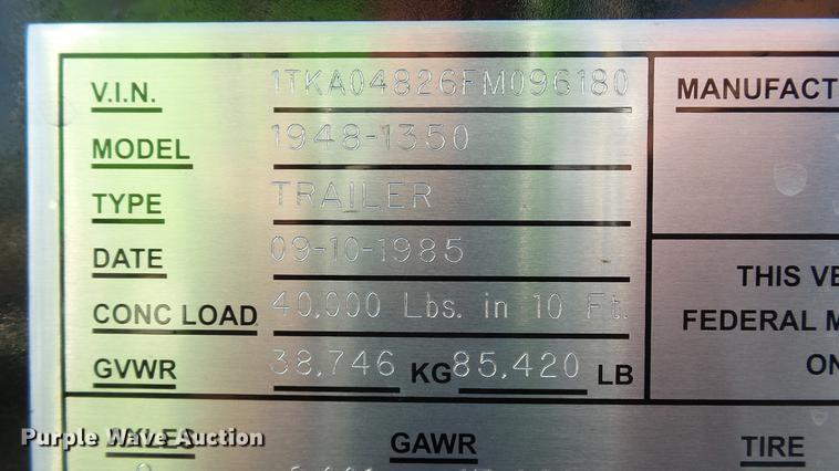 image for item EV9500 1985 Trail King 1948-1350 drop deck equipment trailer