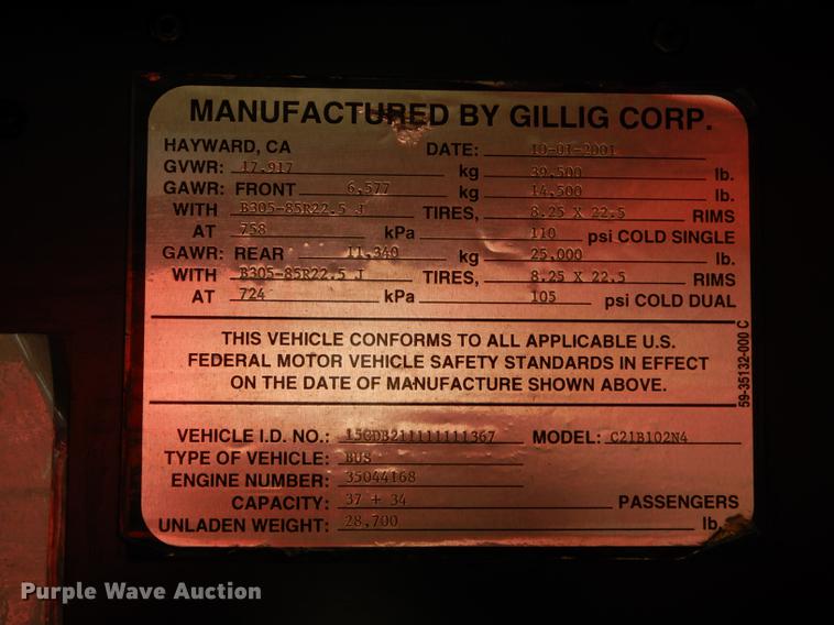 image for item DB6205 2001 Gillig Phantom C21B102N4 transit bus