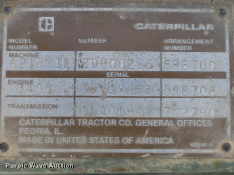 image for item DB8981 1985 Caterpillar 621B MIL conventional scraper