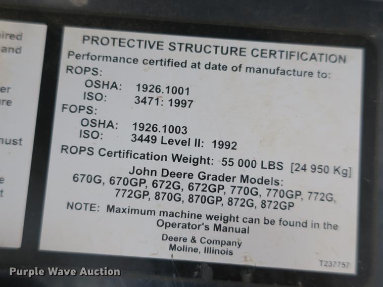 image for item DB8995 2012 John Deere 770GP motor grader