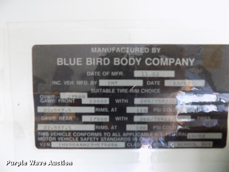 image for item DD3457 2003 International 3800 Blue Bird school bus