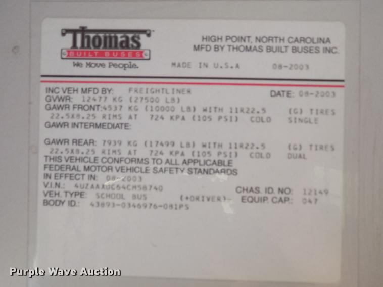 image for item DD3458 2004 Freightliner FS65 Thomas school bus