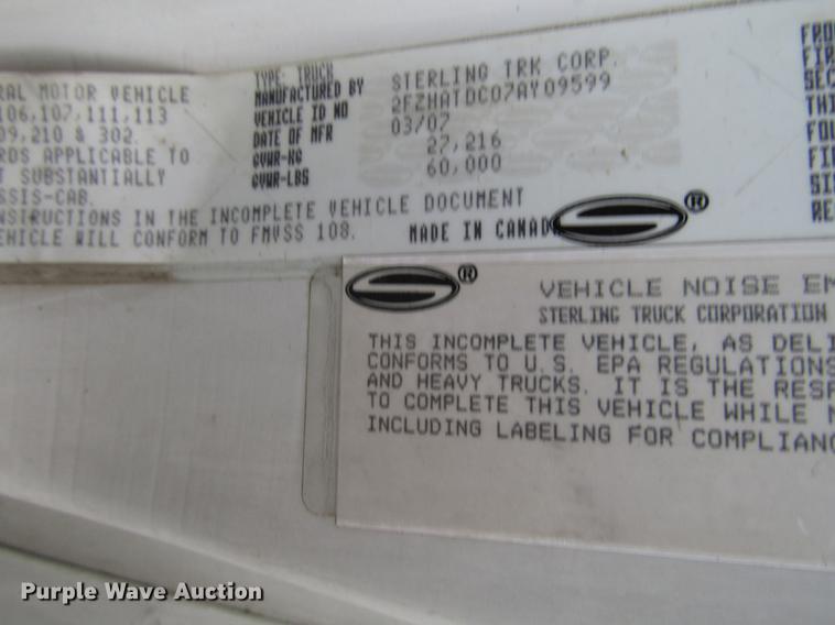 image for item DD4358 2007 Sterling vacuum truck