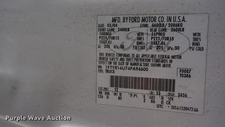 image for item DD6583 2004 Ford Ranger SuperCab pickup truck