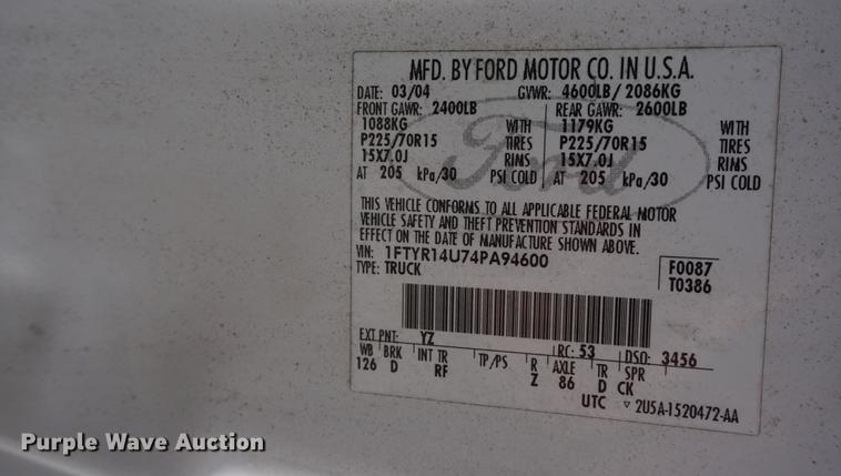 image for item DD6583 2004 Ford Ranger SuperCab pickup truck