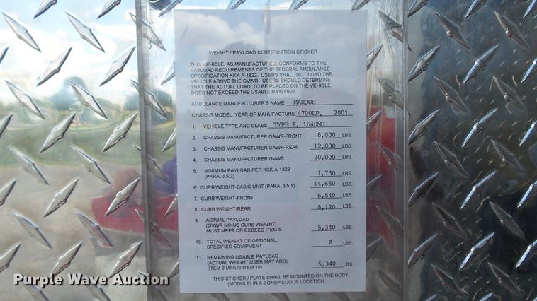 image for item DD7376 2001 International 4700 Lo-Profile ambulance