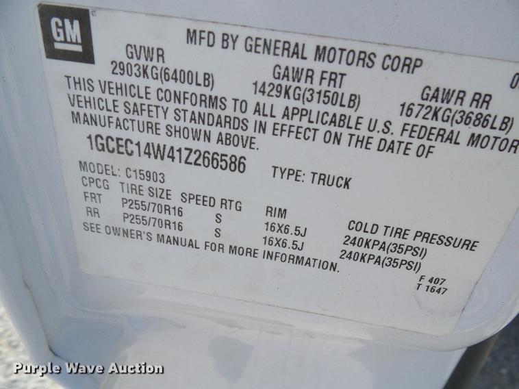 image for item DE5253 2001 Chevrolet Silverado 1500 pickup truck