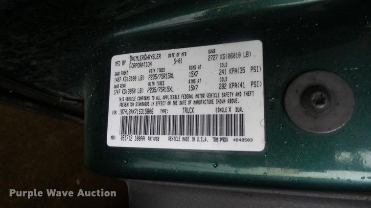 image for item DE7291 2001 Dodge Dakota Quad Cab pickup truck