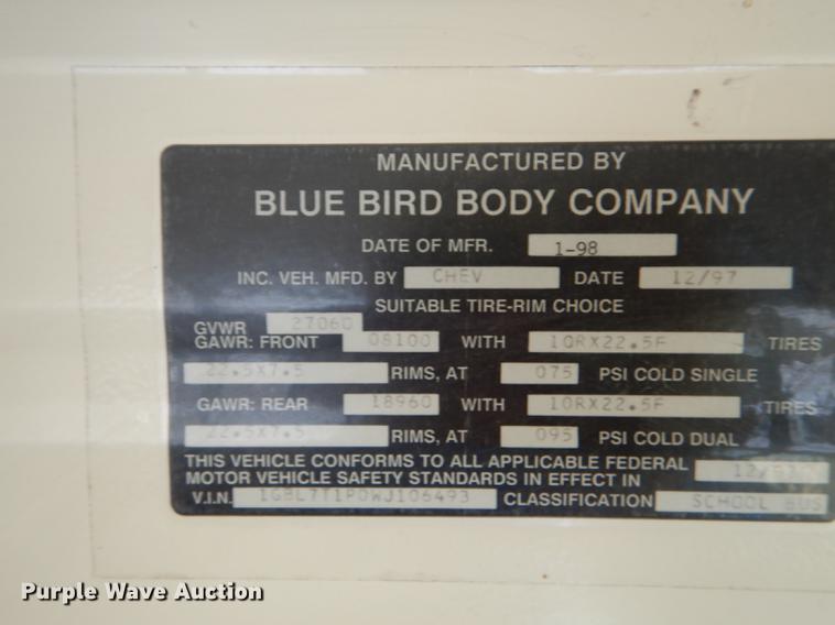 image for item DF1853 1998 Chevrolet Blue Bird school bus