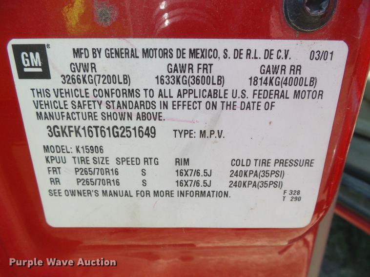 image for item DF2762 2001 GMC Yukon XL 1500 SLE SUV