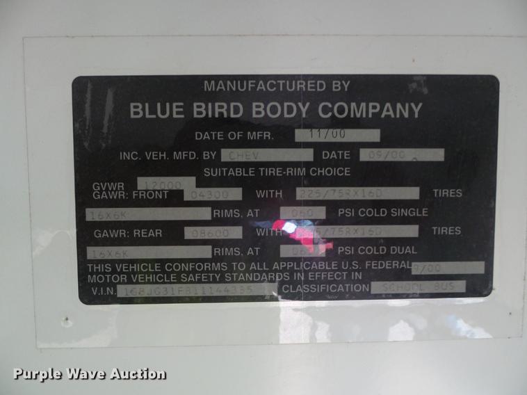 image for item DF2763 2001 Chevrolet Express G3500 Blue Bird school bus