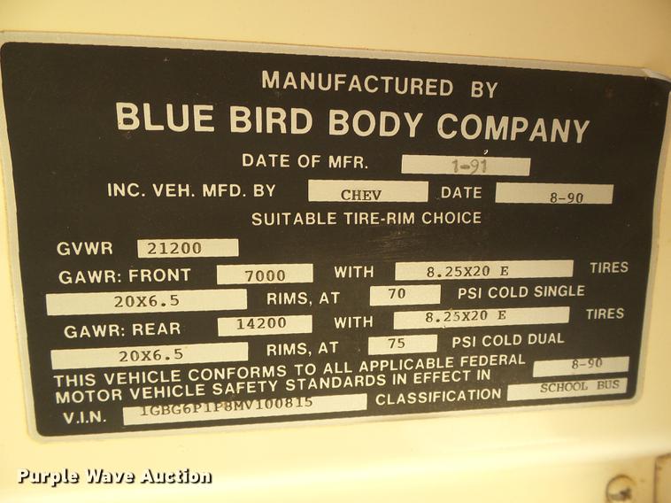 image for item DF2764 1991 Chevrolet 60 Blue Bird school bus