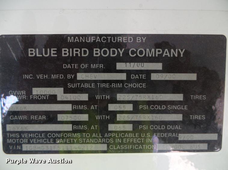 image for item DF2767 2001 Chevrolet Express 3500 Cargo school bus